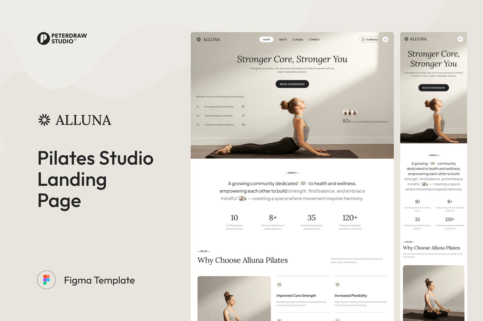 Alluna – Pilates Studio Landing Page Figma Template