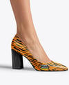 Block Heel Pumps on Woman's Legs with Dress Mockup