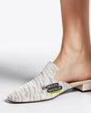 Pair of Suede Mules on Woman's Legs Mockup