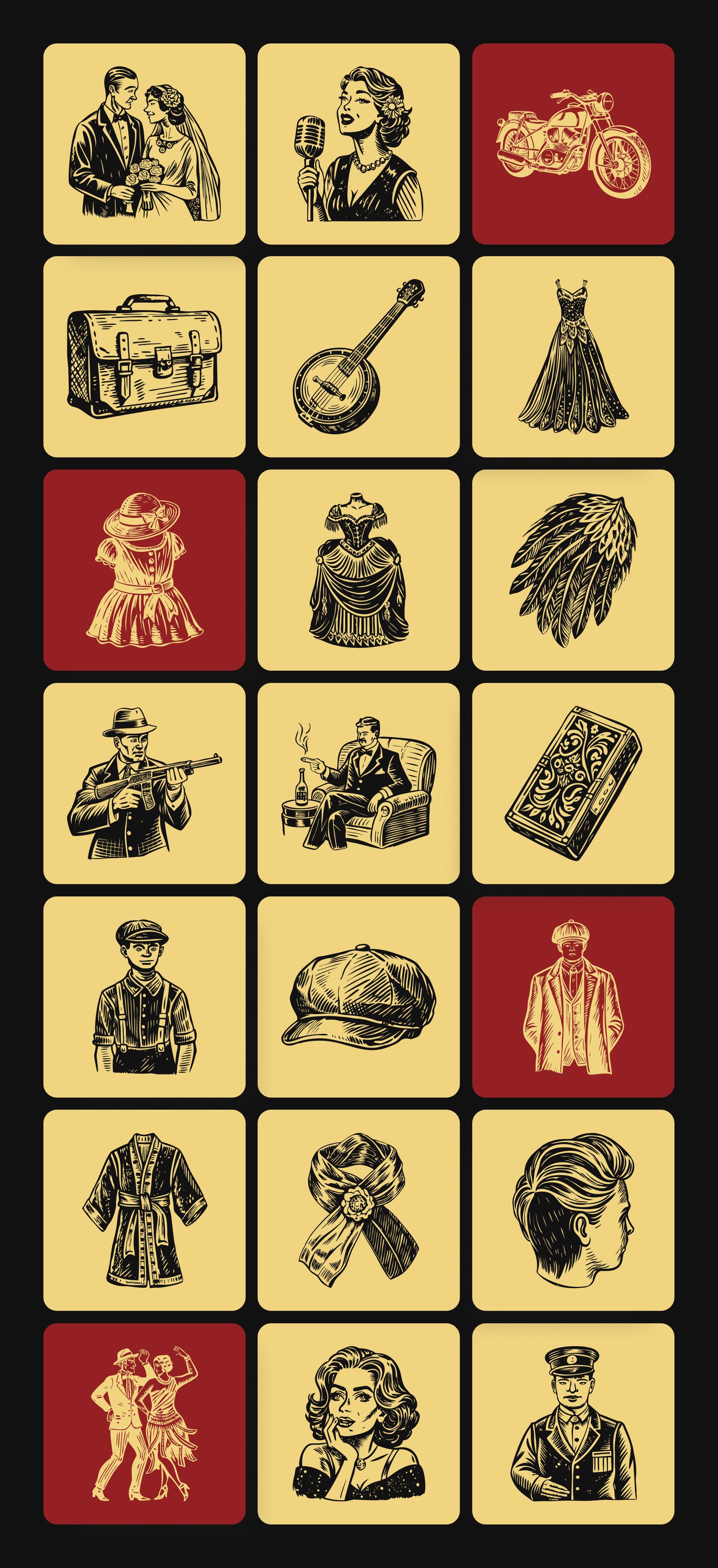 Vintage 20s Style Illustrations Set