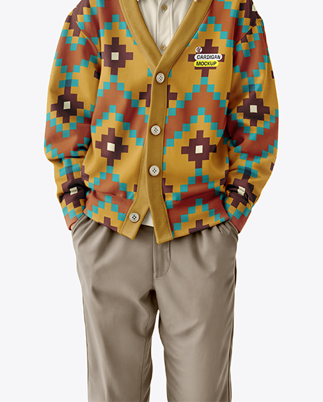 Young Boy Wearing Cardigan and Shirt Mockup