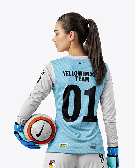 Female Goalkeeper Wearing Long Sleeve Soccer Jersey Mockup