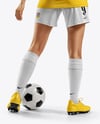 Female Soccer Player Wearing Jersey and Shorts Mockup