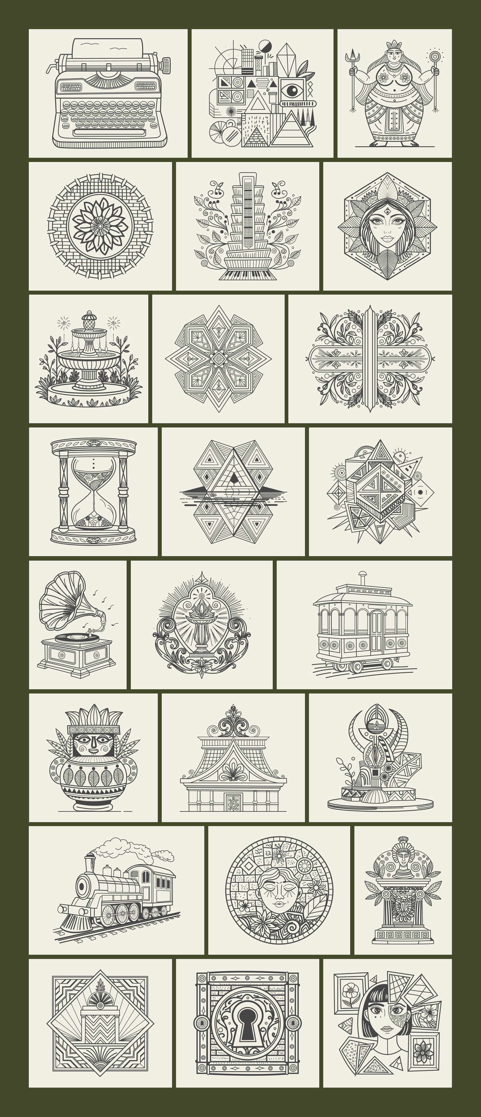 Vintage Hotel Illustration Set