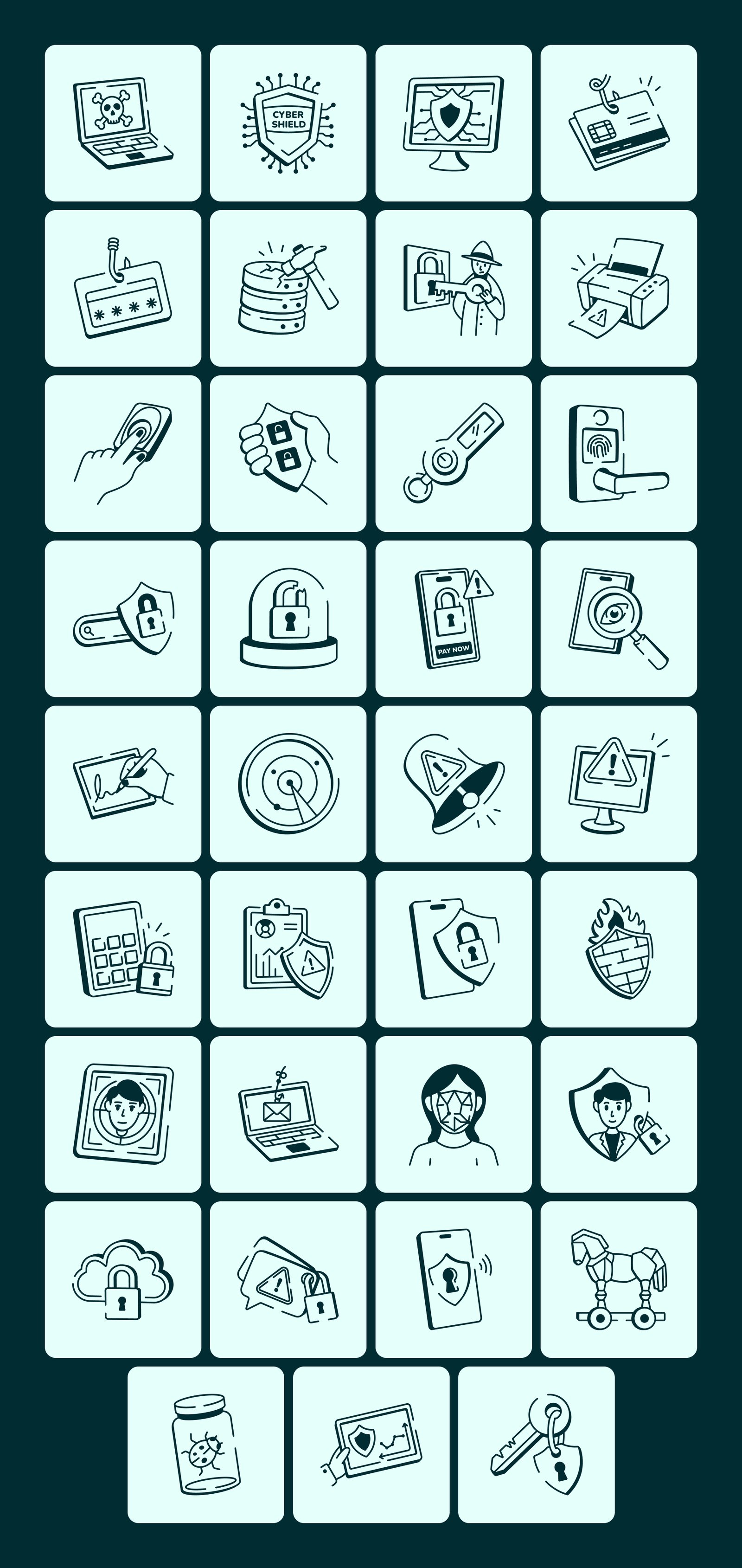Cyber Security Doodle Icon Set