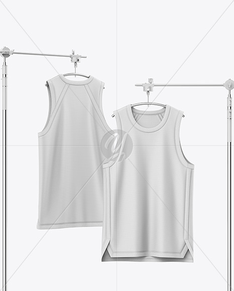 Basketball Jerseys Hanging in a Studio Mockup