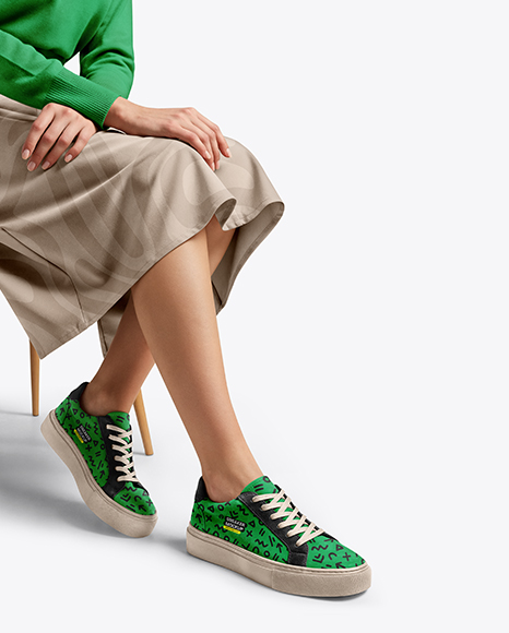 Woman Wearing Sneakers and Skirt Mockup - Mockups