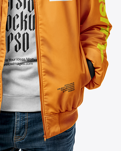 Bearded Man Wearing Bomber Jacket and Jeans Mockup