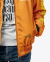 Bearded Man Wearing Bomber Jacket and Jeans Mockup
