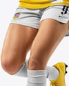 Female Soccer Player Wearing Jersey and Shorts Mockup