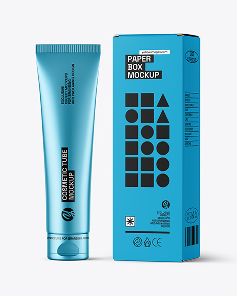 Metallic Cosmetic Tube with Box Mockup - Gift box mockup