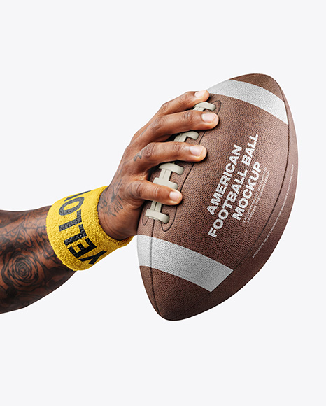 American Football Ball in a Hand Mockup - PSD Mockups