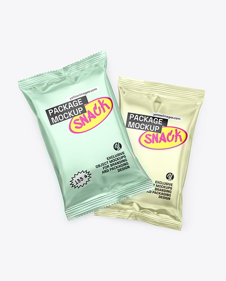 Two Matte Metallic Snack Packages Mockup - PSD Mockups
