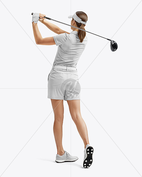 Woman Wearing Golf Shirt and Shorts Mockup
