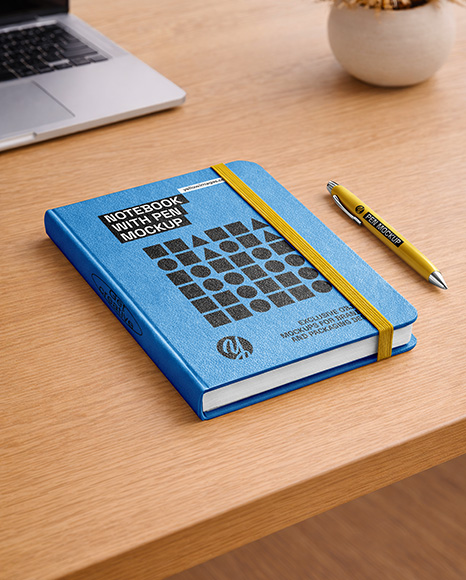 Notebook with Pen on the Table Mockup