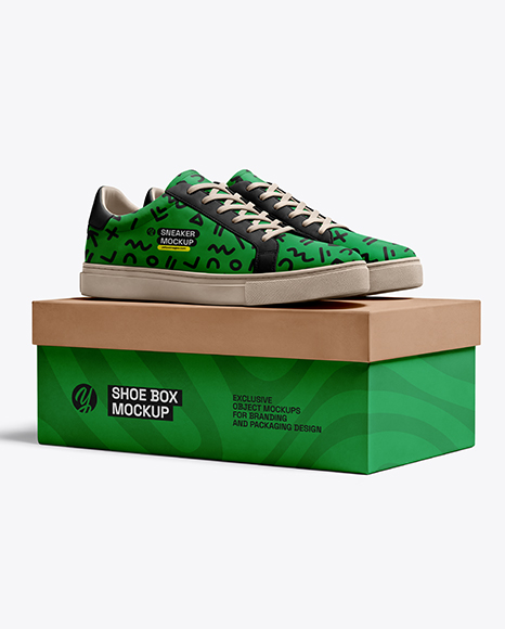 Pair of Sneakers with Shoe Box Mockup - 2+Free+Shoe+Box+Mockups+Psd