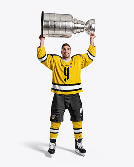 Ice Hockey Player with Stanley Cup Mockup