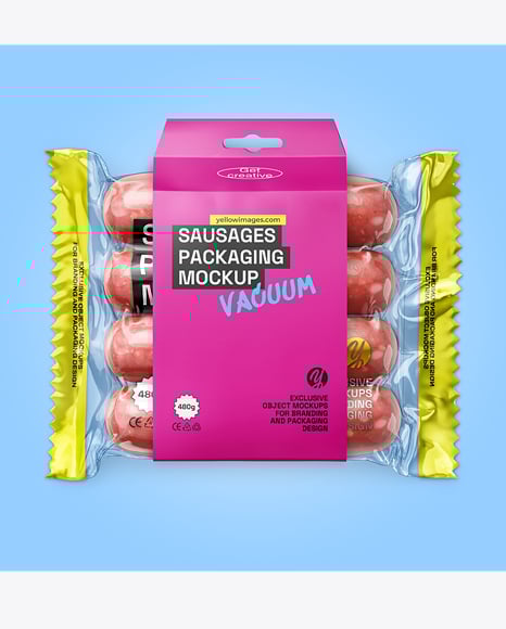 Clear Plastic Flow-Pack with Sausages in Paper Holder Mockup