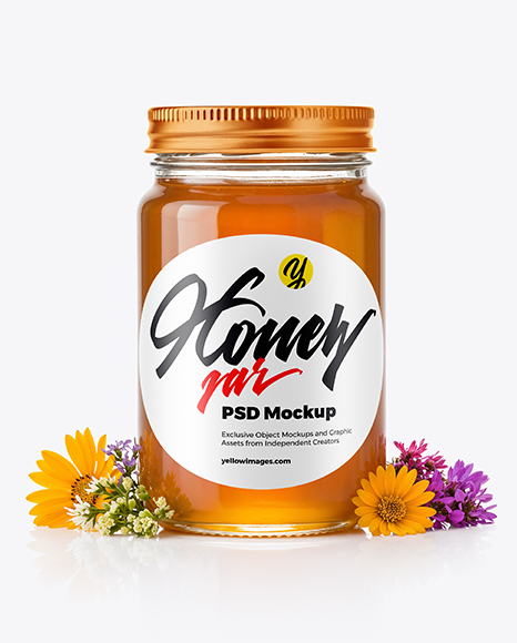Clear Glass Jar with Wildflower Honey Mockup - Realistic mockups