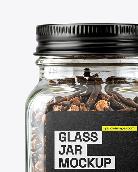 Square Glass Jar with Whole Cloves Mockup