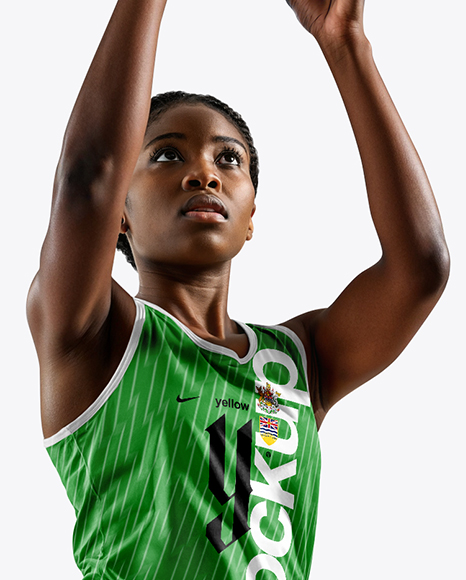 Afro-American Female Basketball Player Wearing Full Basketball Uniform Mockup
