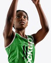 Afro-American Female Basketball Player Wearing Full Basketball Uniform Mockup