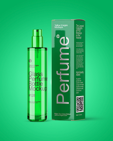 Color Glass Perfume Bottle with Box Mockup