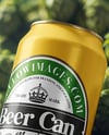 Beer Can on Fresh Hops Background Mockup
