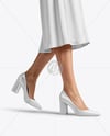 Block Heel Pumps on Woman's Legs with Dress Mockup