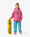 Girl Wearing Hoodie & Cargo Pants with Skateboard Mockup