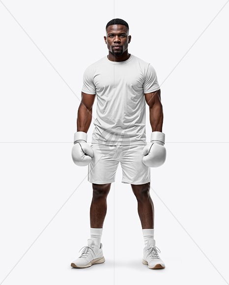 Black Male UFC Fighter Wearing T-Shirt & Shorts Mockup