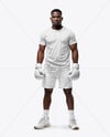 Black Male UFC Fighter Wearing T-Shirt & Shorts Mockup