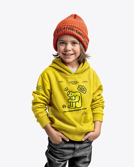 Boy Wearing a Hoodie and Beanie Hat Mockup - Realistic+Hoodie+Mockup.+Black+Sweatshirt,+White+Urban+...