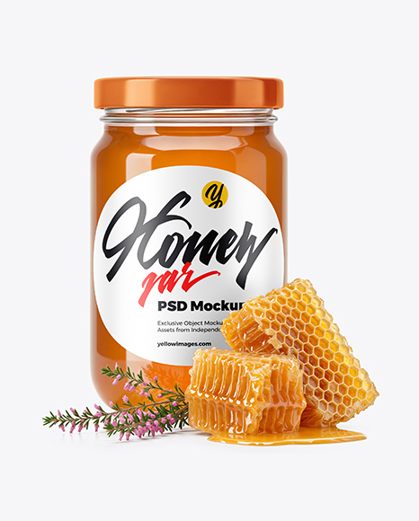 Clear Glass Jar with Heather Honey Mockup - Realistic mockups