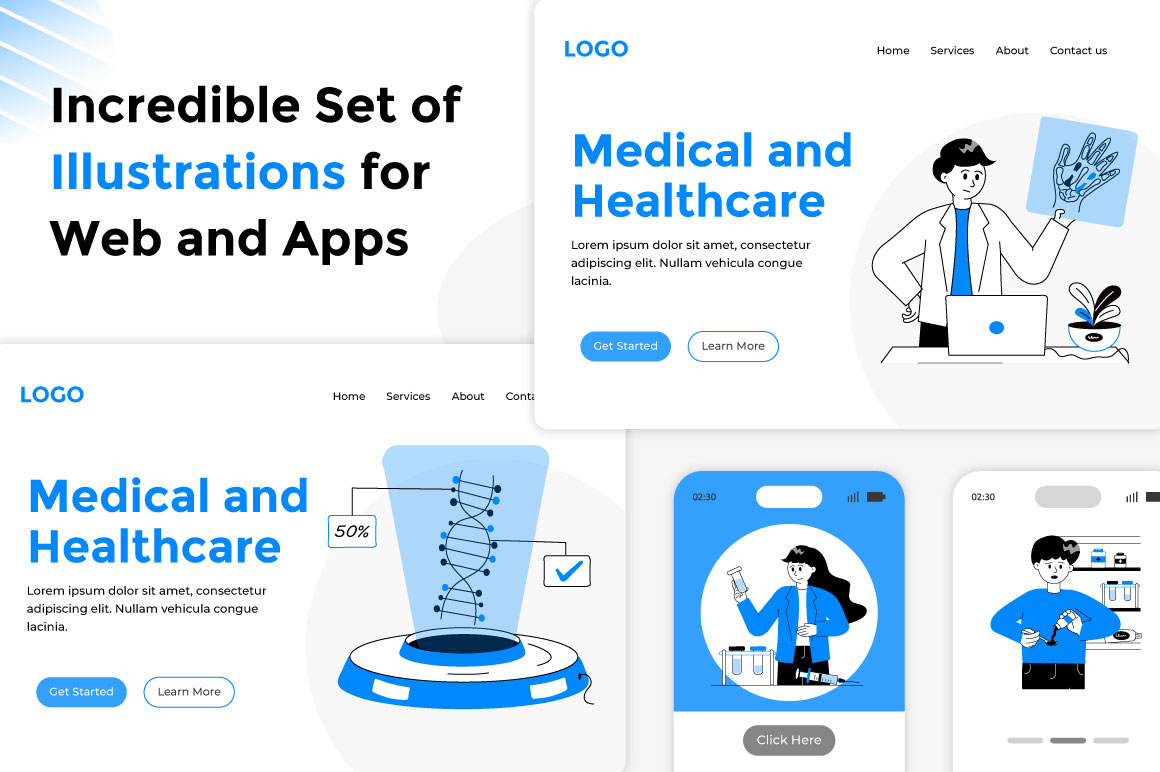 Medical &amp; Healthcare Flat Illustration Set