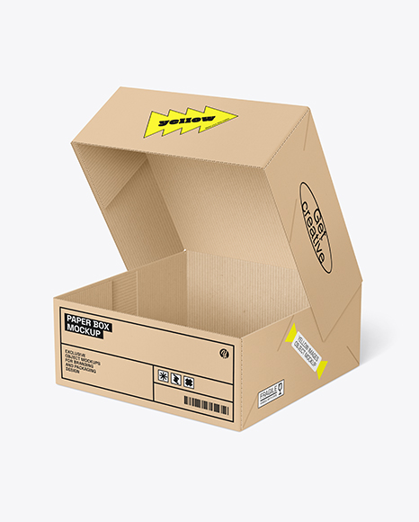 Opened Corrugated Cake Box Mockup - Cake+Box.+For+Fast+Food,+Gift,+Etc.+Carry+Packaging+...