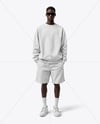 Young Black Man Wearing Oversize Sweatshirt and Shorts Mockup