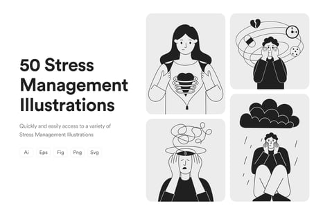 Stress Management Illustration Art Set - Graphics