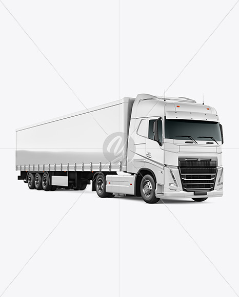 Semi Trailer Truck Mockup - Front Half Side View