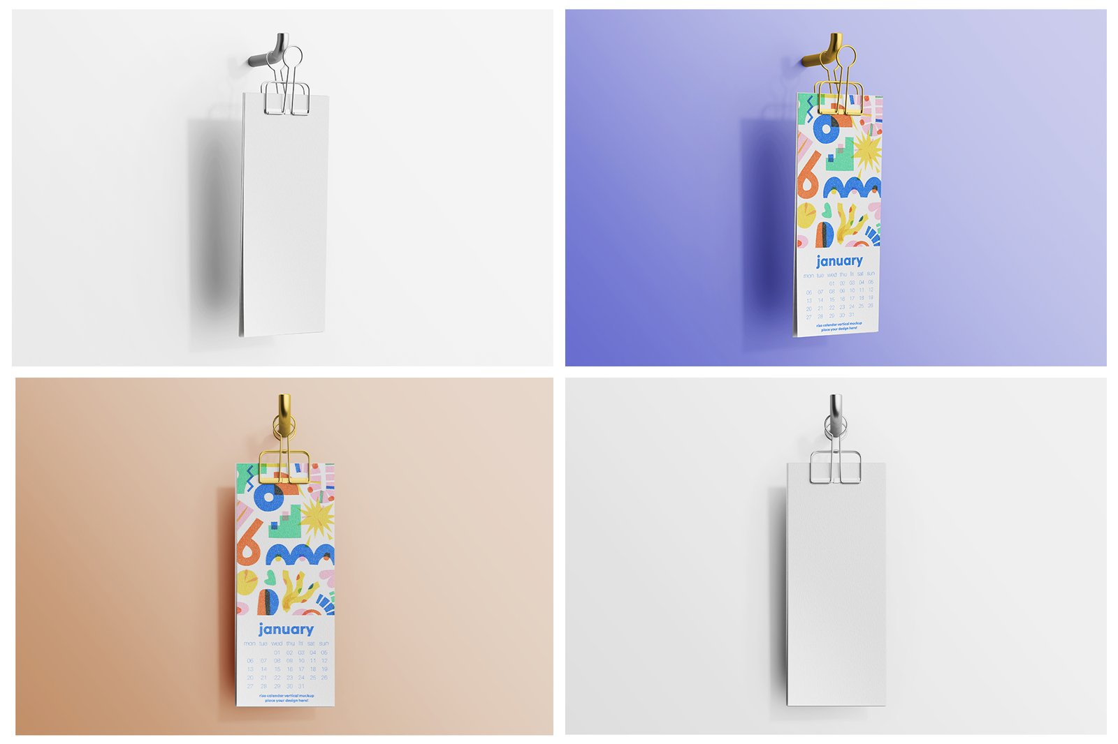 Risograph Print Paper Calendar PSD Mockup Pack