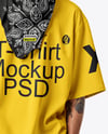 Curly Man Wearing T-shirt and Bandana Mockup