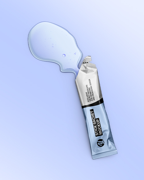Opened Metallic Stick Sachet with Liquid Mockup