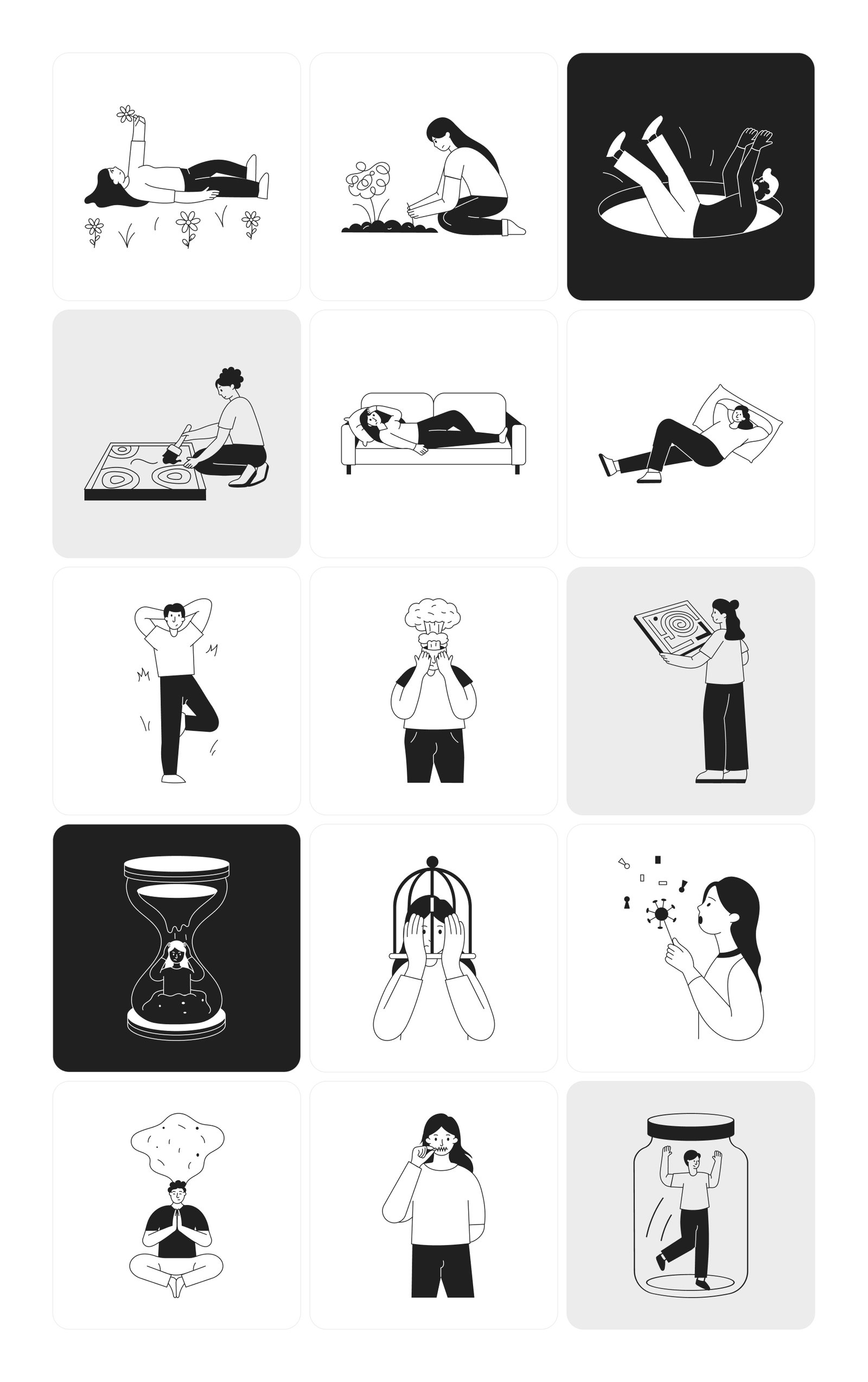 Stress Management Illustration Art Set