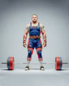 Man Wearing Weightlifing Suit with Barbell Mockup