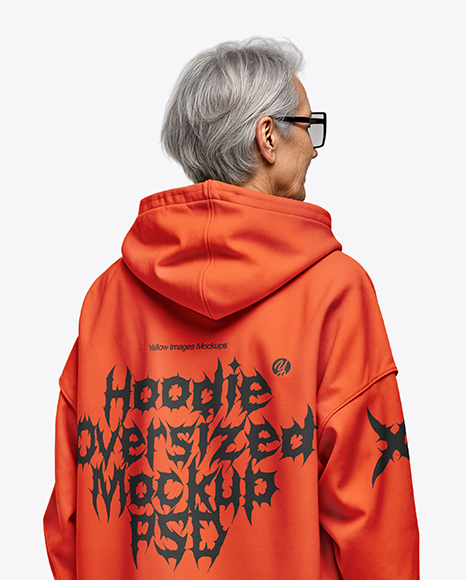 Old Gray-Haired Woman Wearing Oversized Hoodie & Sweatpants Mockup
