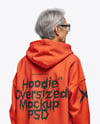 Old Gray-Haired Woman Wearing Oversized Hoodie & Sweatpants Mockup
