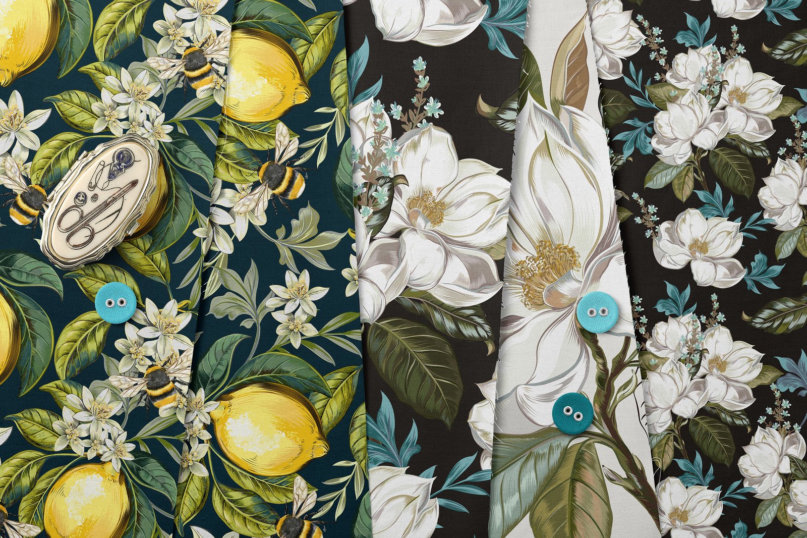 Lemons and Magnolia vector set