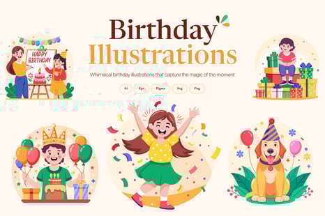 Birthday Illustration Art Set - Graphics