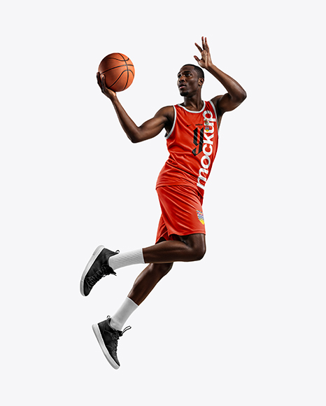 Afro-American Basketball Player Wearing Full Basketball Uniform Mockup - Full-zip hoodie over face mockup