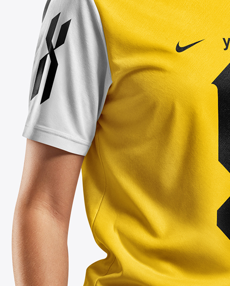 Woman Wearing Soccer Jersey and Shorts Mockup
